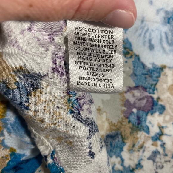 Umgee Sz S Floral Mini Dress Blue Purple Gold Boho Cottagecore Peasant Bohemian - Picture 11 of 11